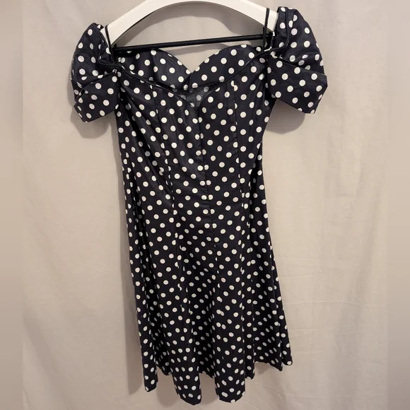 Vintage LAURA ASHLEY Dress 12 Corset Black White Polka Dot Rockabilly Pinup 80s - Picture 3 of 7